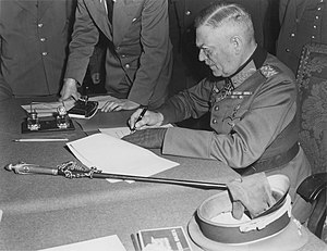 Document, German, Instrument of Surrender - Field Marshall Keitel signs German surrender terms in Berlin 8 May 1945 - Restoration