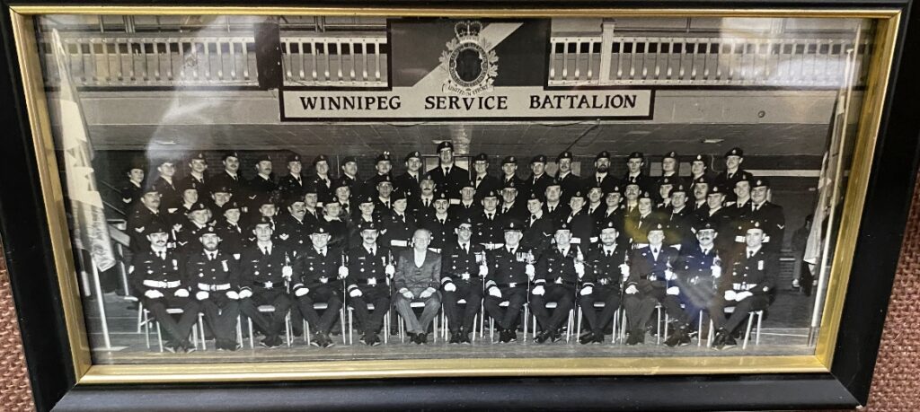 A 20th anniversary photo of the Winnipeg Service Battalion, 1985.