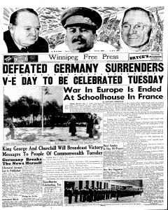 Newspaper, Winnipeg Free Press, 7 May 1945 - Wpg Free Press may 7 1945 nazi quit (2)